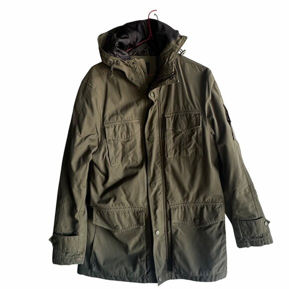 Banana Republic Mens Parka Jacket Olive Green Hooded Size M - Picture 1 of 15